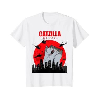 Imagem de Camiseta Feminina Engraçada Com Estampa De Gato Catzilla, Arte Japones