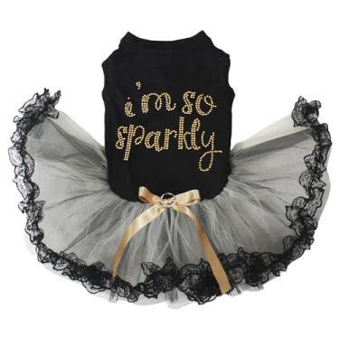 Imagem de Petitebella Vestido de cachorro com strass I'm So Sparkly Puppy (renda preta/dourada preta, 2GG)