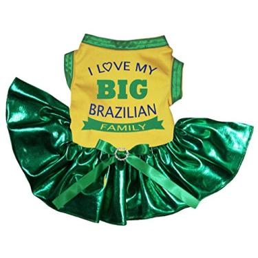 Imagem de Petitebella Vestido para cachorro I Love My Big Brazilian Family (amarelo/verde brilhante, PP)