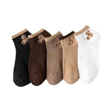 Imagem de Meias Curtas Femininas De Ursinho De Pelúcia Fofas, 5 Pares, Primavera