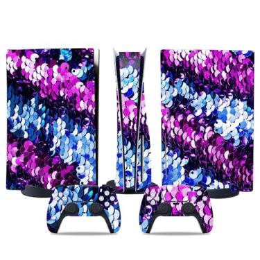 Imagem de Película de decalque para disco Ps5, capa adesiva de vinil de corpo inteiro para console e controle PlayStation 5 (purpurina preta roxa, edição de disco PS5)