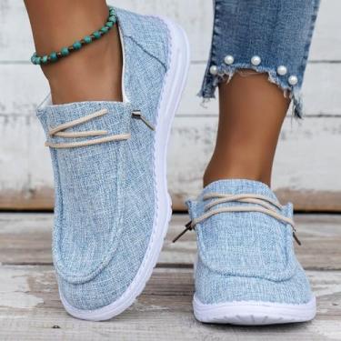 Imagem de Tênis feminino com plataforma de malha plus size – Meias antiderrapantes de malha respirável para caminhadas casuais, calçados esportivos leves e confortáveis, Azul, 37