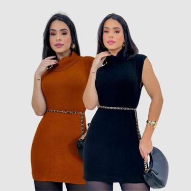 Imagem de Kit 2 Blusa Feminina Tricot Regata Gola Alta Longa Outono - SWISS BOUT