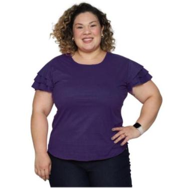 Imagem de Blusa Feminina Suede Manga Babados Tendência Verão Plus Size - GIP, Az