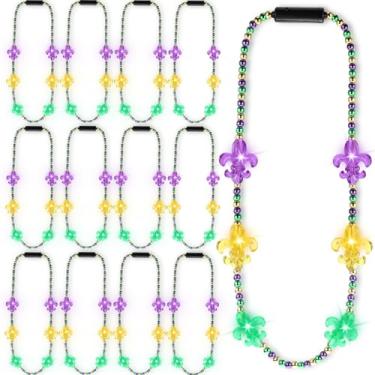 Imagem de Landical 6 peças de colares de contas de LED de carnaval colorido iluminado para fantasia de carnaval roxo e verde dourado colar de LED para aniversário, casamento, rave, lembrancinhas, acessórios