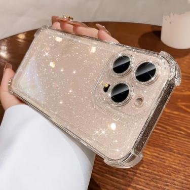 Imagem de Capa de silicone transparente com glitter de luxo para iPhone 13 12 11 14 15 16 17 Pro Max Air 16 Plus com revestimento em TPU à prova de choque e airbag (para iPhone 16 Plus/Transparente)