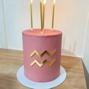 Imagem de Enfeite de bolo de aquário, pingente de bolo de aquário de constelação de ouro acrílico, decorações de bolo de aniversário de janeiro fevereiro para horóscopo astrologia, suprimentos de festa de