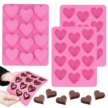 Imagem de Mototo 3 peças mini molde de silicone para coração, 12 cavidades, pequena bandeja de gelo, molde de chocolate em forma de coração rosa para fazer cubos de açúcar, iogurte, adestramento de cães, vela