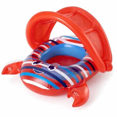 Imagem de Bote Infantil Caranguejo com Cobertura, PVC, Vermelho, 77x79x60 cm, 6 a 18 Meses, Bote Infantil Inflável Caranguejo Vermelho Bebê 6 a 18 Meses Piscina Praia Seguro