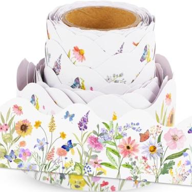 Imagem de Fuutreo Bordas de quadro de avisos de flores silvestres de 10 metros com borda floral para escritório com borda recortada para decoração de festa de casamento nacional