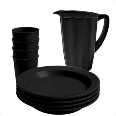 Imagem de Kit Reutilizável Jarra Plástica 1,7L + 4 Copos + 4 Pratos P/ Escola Cr