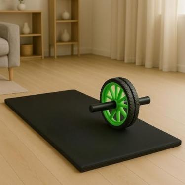 Imagem de Colchonete + Roda Abdominal para Treino em Casa 40+ | Kit Academia em Casa com Exercícios Eficazes para Abdômen e Lombar(Verde)