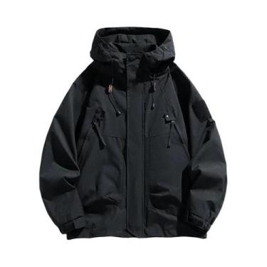 Imagem de Jaqueta Impermeável Com Capuz Para Homens, Zíper, Cargo, Bomber Preto,