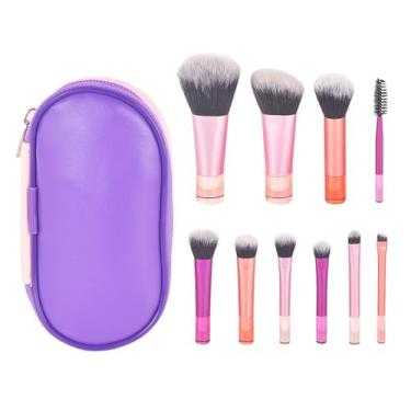 Imagem de Conjunto de 10 mini pincéis de maquiagem para pó, sombra, base, blush, esfuminho e correti