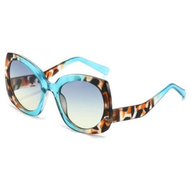 Imagem de VFDHN Óculos de Sol Femininos Fashion Butterfly Oval Vintage Coloridos Masculinos Punk Degradê UV400 (5702-C6)