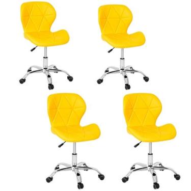 Imagem de Kit 4 Cadeiras Escritório Slim Vegas Base Giratória Estofada Amarelo -