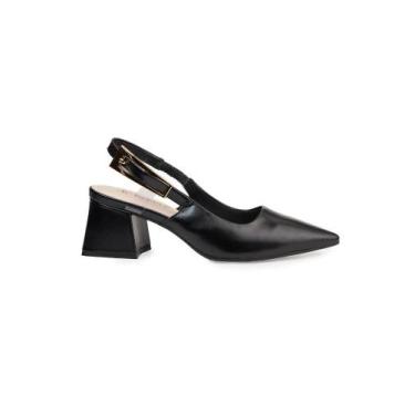 Imagem de Scarpin Slingback Bebecê Salto Bloco Verniz Toffee, Preto, 37