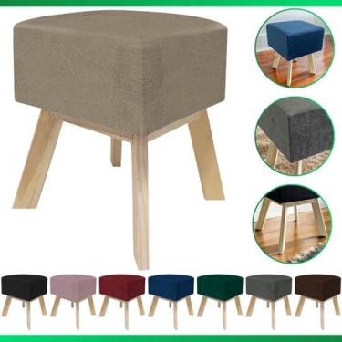 Imagem de Puff Banqueta Decorativo Para Sala Quadrado Multiuso Pés De Madeira - 