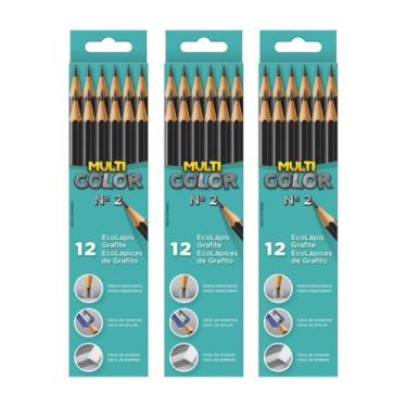 Imagem de Lápis preto grafite N2 Ecolápis Multicolor Kit 3 com 12 unidades
