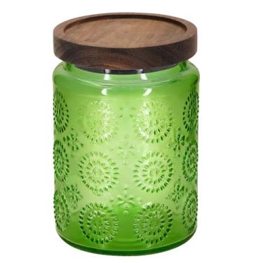 Imagem de 1 pote de vidro vintage estilo fogos de artifício com tampa hermética de bambu, recipiente de armazenamento de cozinha para açúcar, café, chá, biscoitos, sal de banho - Pote decorativo para despensa e