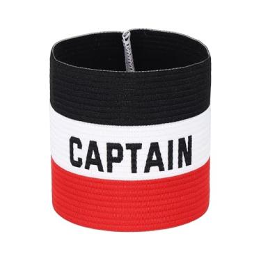 Imagem de YELARXI Braçadeira Capitão, Braçadeira de Capitão de Futebol Elásticas Ajustáveis Braçadeiras Líder Team Sport Rugby Player Band 13 x 8,6 cm e Preto/Branco/Vermelho Ajuste para (Treinamento de Futebol