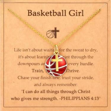 Imagem de Colar de bola cruzada para mulheres, pingente de cobre, joias, basquete, vôlei, softbol, beisebol, one size, Metal, Sem Pedra Preciosa