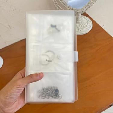 Imagem de Livro organizador de joias transparente de PVC – 84 compartimentos + 50 sacos de armazenamento de grande capacidade para brincos, anéis e colares, estojo de viagem à prova de poeira para uso em casa