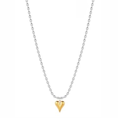 Imagem de Mermerland Gargantilha feminina de ouro e prata com dois tons de coração de arroz e pérola - Corrente ajustável de aço inoxidável banhado a ouro 18 K de 50 + 5 cm, presente minimalista elegante para