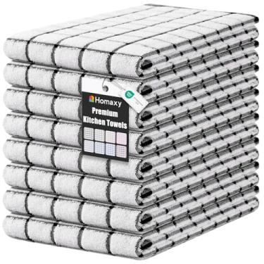 Imagem de Homaxy Toalhas de cozinha premium (40,6 cm x 71,1 cm, pacote com 8), panos de prato grandes de algodão fiado anel, toalhas de mão de cozinha macias super absorventes, conjunto de toalhas de chá de