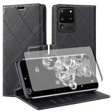 Imagem de Asuwish Capa de telefone para Samsung Galaxy S20 Ultra 5G Capa carteira com protetor de tela de vidro temperado PU couro sintético flip porta-cartão de crédito celular S20ultra 20S S 20 A20 S2O