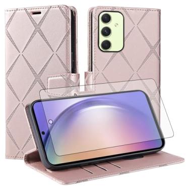 Imagem de Asuwish Capa de telefone para Samsung Galaxy A55 5G capa carteira com protetor de tela de vidro temperado PU couro sintético flip porta-cartão de crédito slot suporte robusto Folio Cell A 55 55A A555G