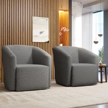 Imagem de Poltrona Decorativa Base Giratória Kit 2 Stella Max Linho D03 - D'Ross