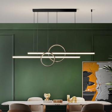 Imagem de Luminária pendente LED moderna para sala de jantar, modelo linear com intensidade regulável, ajustável em altura, ideal para sala de estar e mesa de jantar (preta, 110 cm de comprimento).