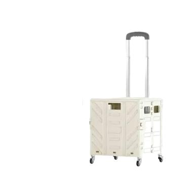 Imagem de Carrinho de compras dobrável portátil de supermercado carrinho de compras de supermercado 360 rodas universal caixa de carrinho de plástico (branco 50L quatro rodas)