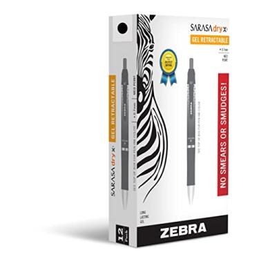 Imagem de Zebra Pen Caneta de gel retrátil Sarasa Dry X1, ponta média, 0,7 mm, tinta preta, pacote com 12