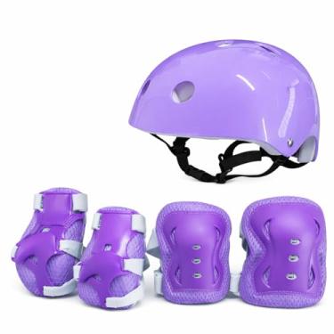 Imagem de Kit de Proteção Infantil com Capacete e Proteções, Cor Violeta, para Patins, Skate e Bicicleta