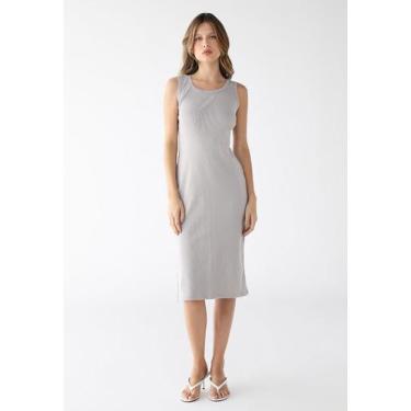Imagem de Vestido Midi De Alça E Fenda Ribana Algodão Premium - Levosch, Cinza c