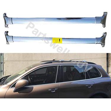 Imagem de YiXi-Partswell 2 peças de rack de teto barras transversais bagageiro de aço inoxidável adequado para VW Volkswagen Touareg 2011-2018 - prata