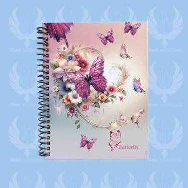 Imagem de Caderno Universitário Capa Dura Butterfly, Borboletas e Flores, 20 Matérias, 400 Folhas, Espiral (CAPA 4, 01 MAT (96 FLS))