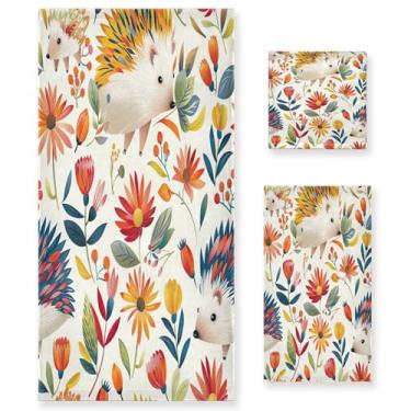 Imagem de xigua Conjunto de toalhas de banheiro de ouriços absorvente macio 3 peças toalha de banho toalha de mão toalhas decorativas para banheiro, academia, hotel, praia, piscina