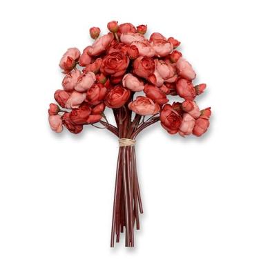 Imagem de BUZFOWU Flores de ranúnculo de seda artificial, 18 peças de toque real para decoração de casa, jardim, casamento, festa e festival, arranjos de flores faça você mesmo, laranja vermelho