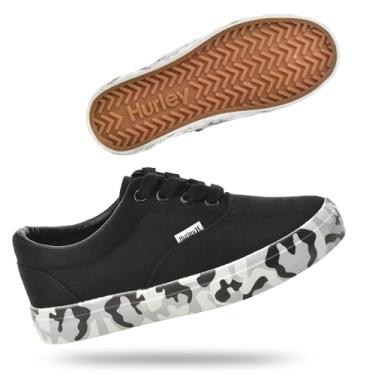 Imagem de Hurley Marley Tênis infantil de lona com cadarço – Tênis de skate de cano baixo para crianças, calçados esportivos para meninos e meninas, Camuflagem preta, 18