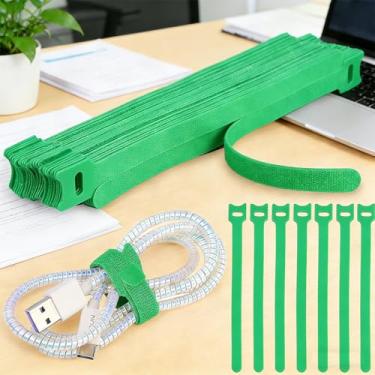 Imagem de Organizador de cabos ajustável de gerenciamento de cabos reutilizáveis, envoltórios de cabo e tiras de gancho para computador, jogos, fio, mesa - essenciais para escritório doméstico (verde, 20 x 1,2