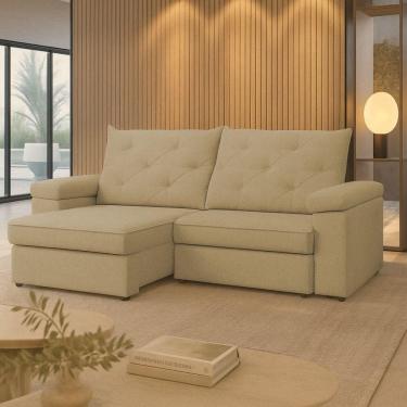 Imagem de Sofá Para Sala Reclinável Estofado Miami 210cm Linho Capuccino