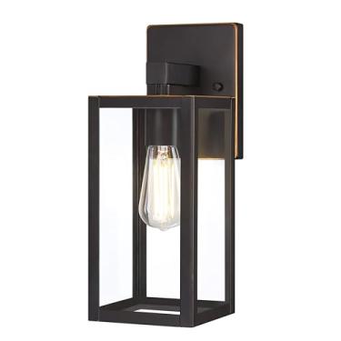 Imagem de GRUENLICH Lanternas de parede externas grandes à prova d'água, arandelas de varanda modernas com sombra de vidro transparente, soquete E26 máx. 60W, IP65, moldura de metal, para pátio, porta da frente