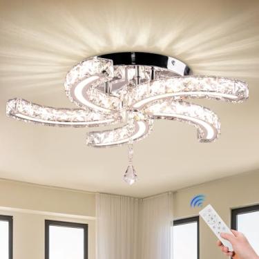 Imagem de Cainjiazh Lustres de cristal reguláveis de 50 cm Modernos Luminárias de Teto de Cristal Acrílico 5 Braços Led Montagem Embutida Lâmpada de Teto para Sala de Jantar Sala de Estar Quarto Corredor