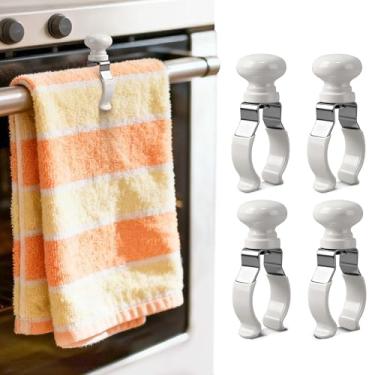 Imagem de EALPVIS Pacote com 4 clipes de toalha de cozinha – Suportes ajustáveis para toalhas grossas e roupas de cozinha | Aderência forte, resistente ao calor e versátil para micro-ondas, forno, máquina de