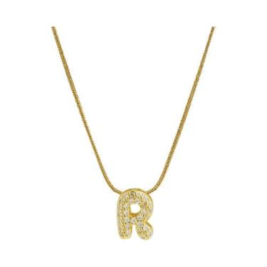 Imagem de Colar Feminino Banhado a Ouro Com Letra Inicial, Pingente De Zircônia 