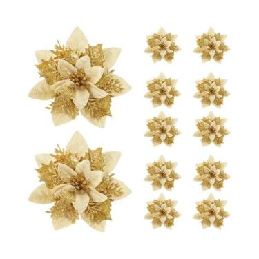 Imagem de Flores De Natal Artificiais Em Glitter Rosa, Vermelho E Dourado, Decor