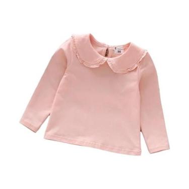 Imagem de Camiseta De Algodão Com Renda Para Meninas Pequenas, Manga Longa, Bran